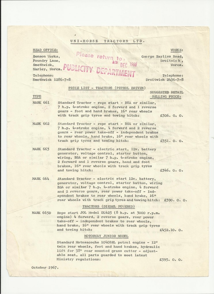 UniHorse Unihorse Price List Vintage Horticultural and Garden