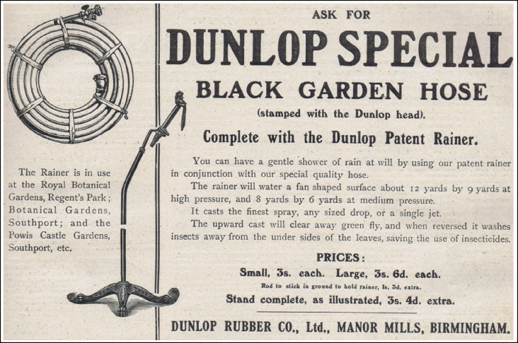 Dunlop Special Black Garden Hosepipe and Dunlop Patent Rainer 1910