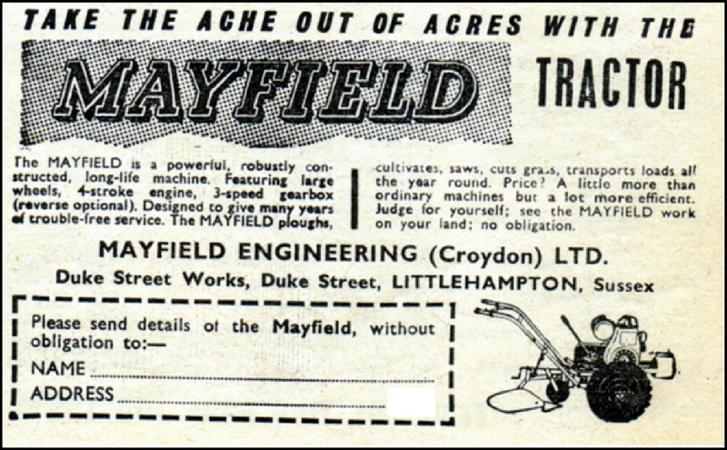 Mayfield Tractor 1964. Mayfield Engineering (Croydon) Ltd, Littlehampton,. Sussex.