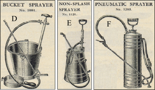 Vintage bucket sprayers including non-splash and pneumatic